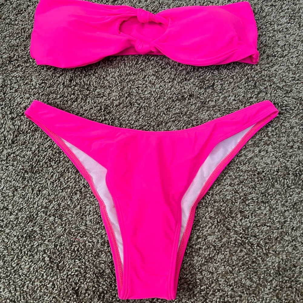 NEW pink solid bikini set - Picture 4 of 6